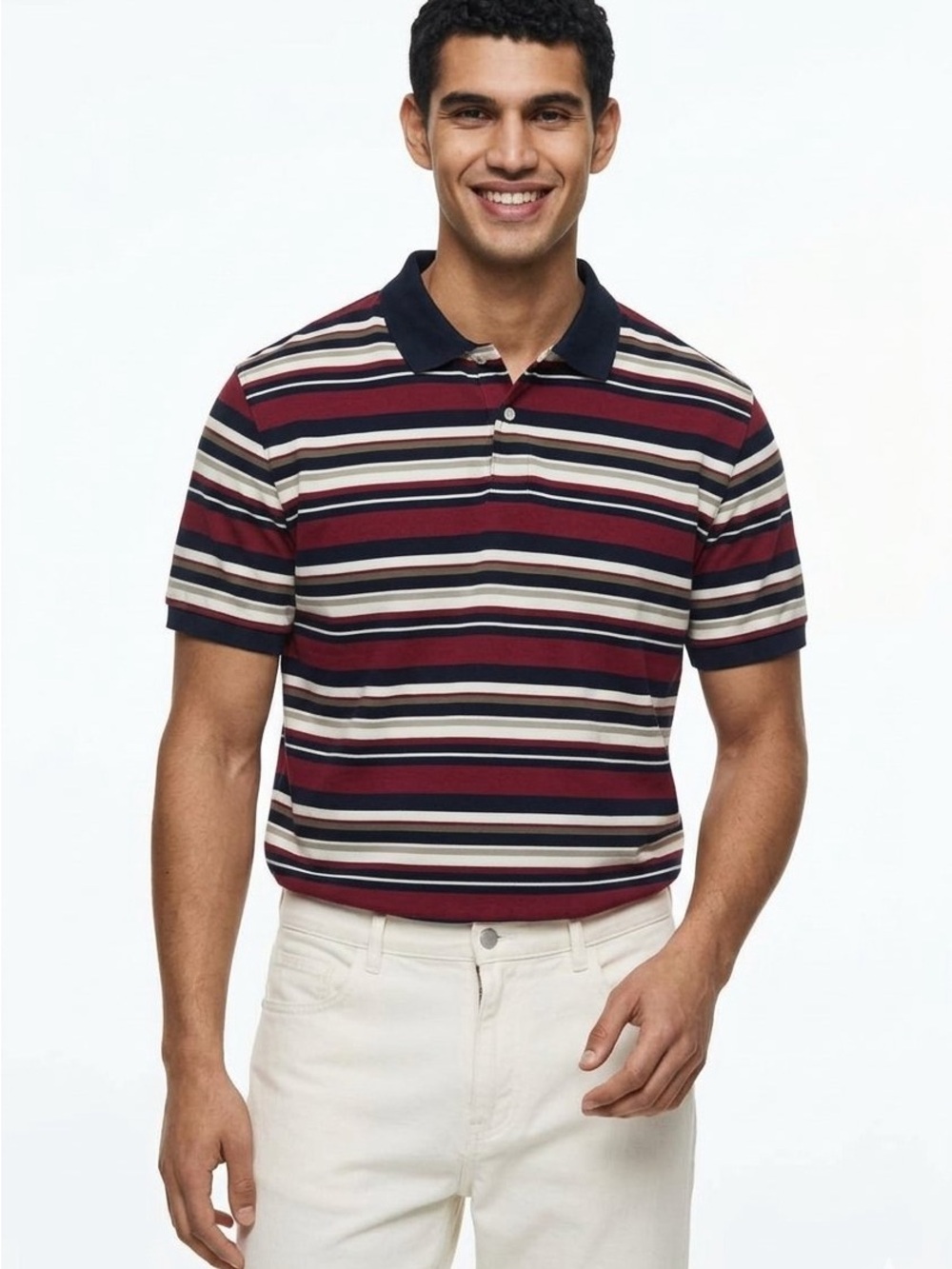 Hunt Club Striped Polo in Burgundy, Navy and Cream